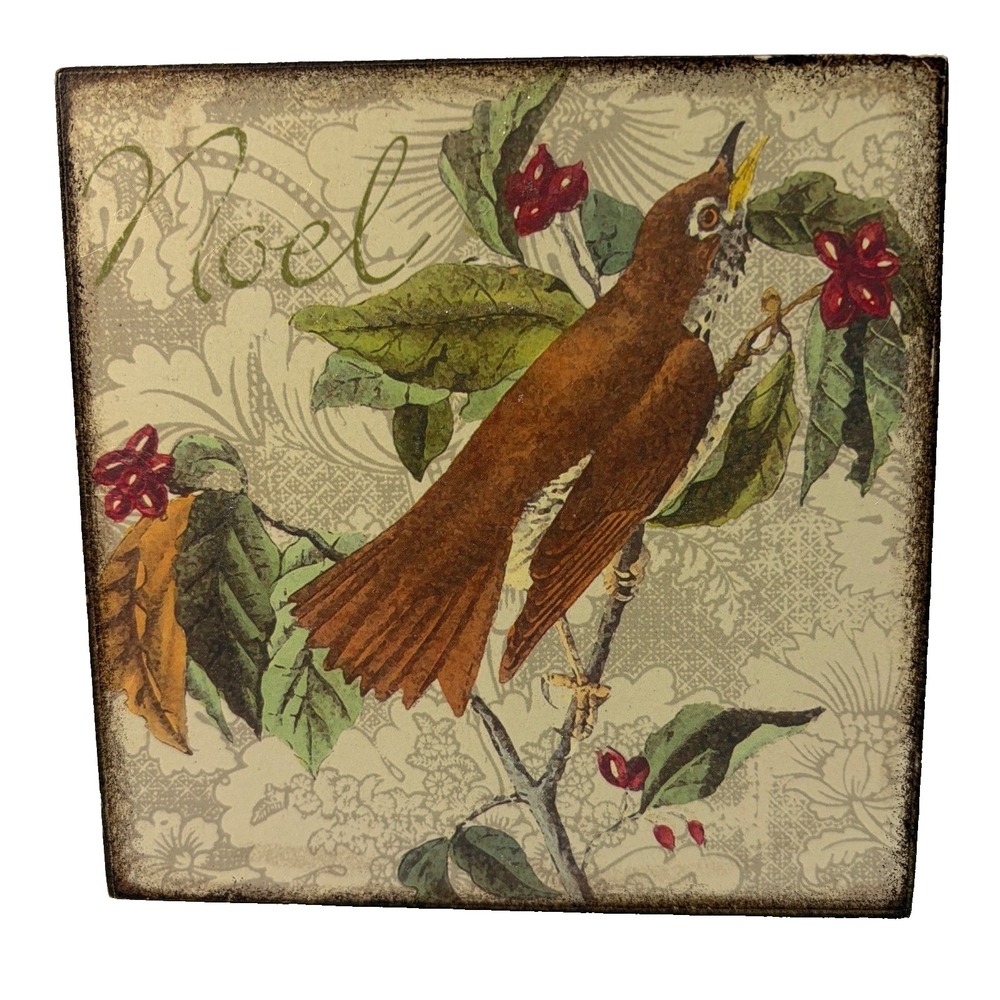 Midwest-CBK Noel Bird Wooden Trinket Box Olive Green Vintage Style 5x5